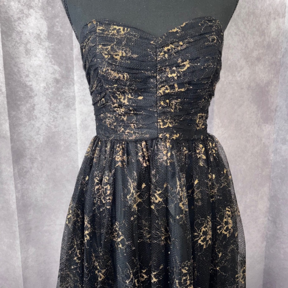 Jill Stuart Sweetheart Strapless Black Gold Lace Cocktail Dress Women 6 - Picture 3 of 14